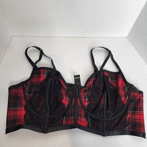 5X 28W Torrid Red Plaid Strappy Bralette Lingerie Longline Goth Punk Rock Unline - Picture 4 of 11
